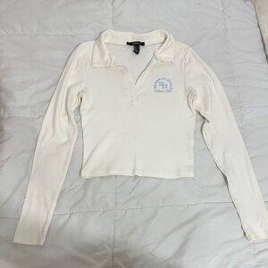 Forever 21 Cream Long Sleeve Polo Shirt